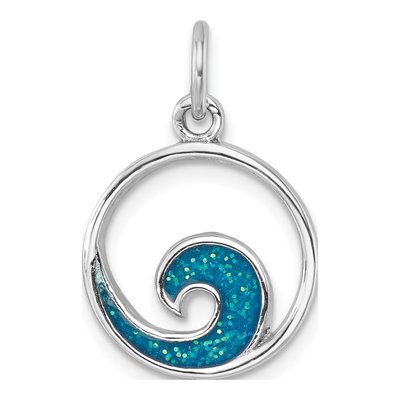 Sterling Silver Enameled Wave Pendant