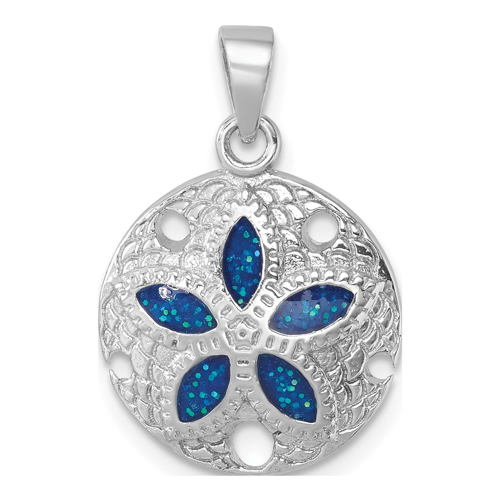 Sterling Silver Rhodium-Plated Polished And Textured Enameled Sand Dollar Pendant