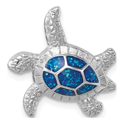 Sterling Silver Enameled Swimming Turtle Slide Pendant