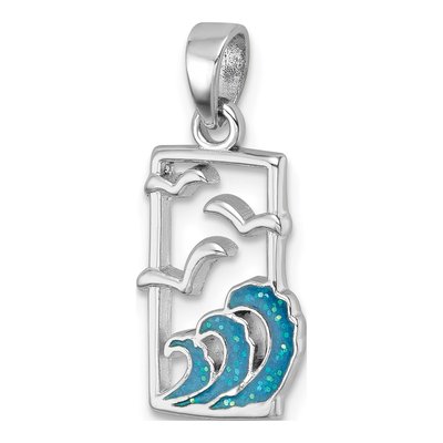 Sterling Silver Sea Gull Enamel Wave Pendant – view 5