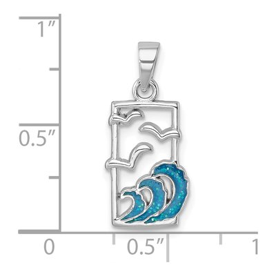 Sterling Silver Sea Gull Enamel Wave Pendant – view 6