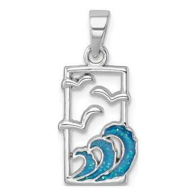 Sterling Silver Sea Gull Enamel Wave Pendant