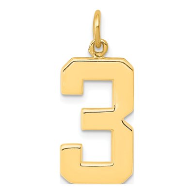 14K Yellow Gold Number 3 Charm