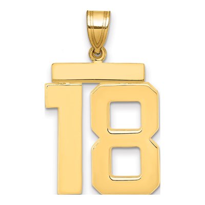 14K Yellow Gold Large Number 18 Pendant