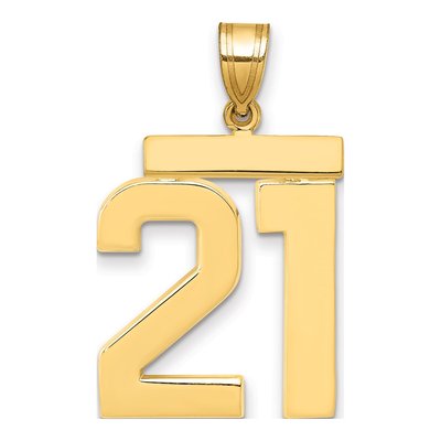 14K Yellow Gold Large Number 21 Pendant