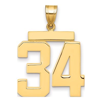 14K Yellow Gold Large Number 34 Pendant