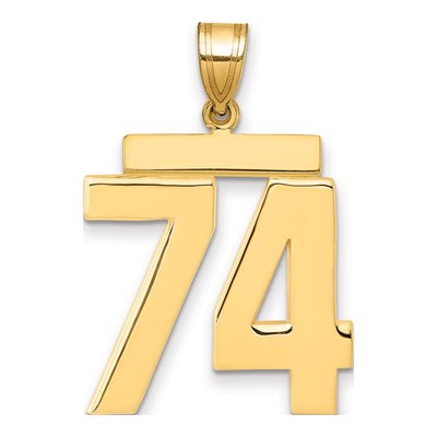 14K Yellow Gold Large Number 74 Pendant