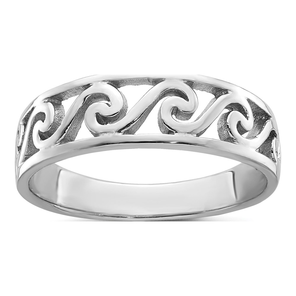 Sterling Silver Rhodium-Plated Cut-Out Polished Wave Band Ring