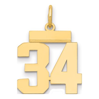 14K Yellow Gold Small Number 34 Pendant