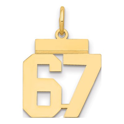 14K Yellow Gold Small Number 67 Charm