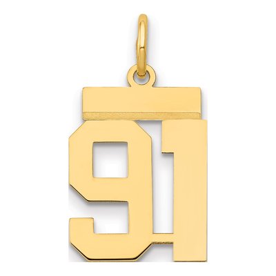 14K Yellow Gold Small Number 91 Charm