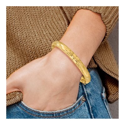 14K Yellow Gold Laser Cut Hinged Bangle Bracelet – view 5
