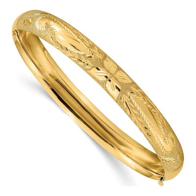 14K Yellow Gold Laser-Cut Hinged Bangle Bracelet