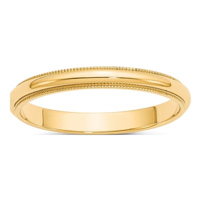 14K Yellow Gold 3mm Domed Milgrain Wedding Band