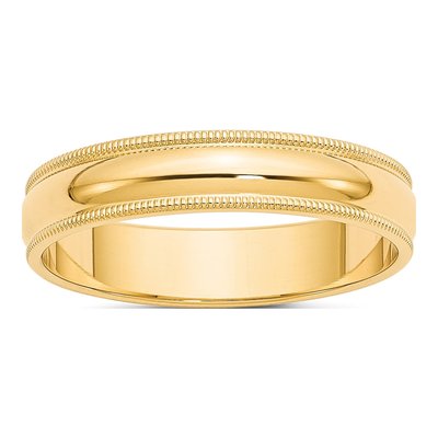14K Yellow Gold 5mm Domed Milgrain Wedding Band