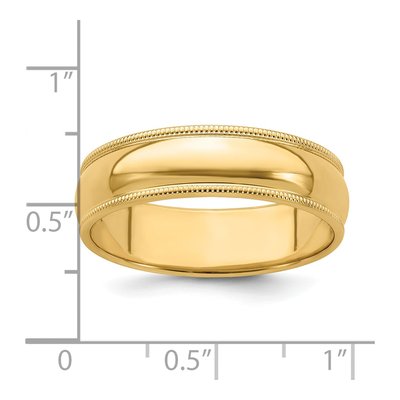 14K Yellow Gold 6mm Milgrain Half Round Wedding Band – view 6