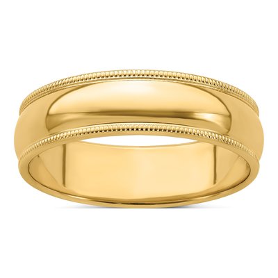 14K Yellow Gold 6mm Milgrain Half Round Wedding Band