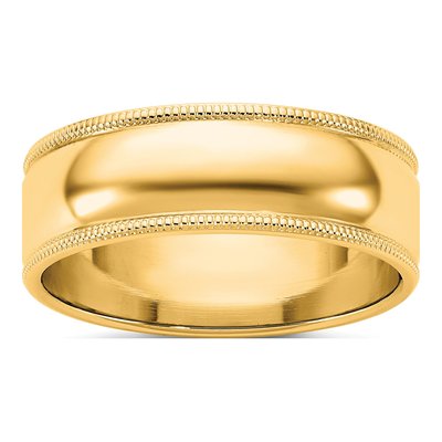 14K Yellow Gold 6.5mm Domed Milgrain Wedding Band