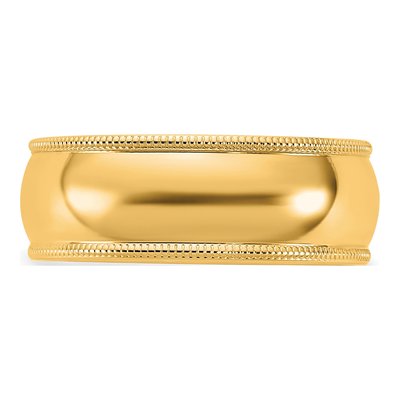 14K Yellow Gold 7mm Domed Milgrain Wedding Band – view 3