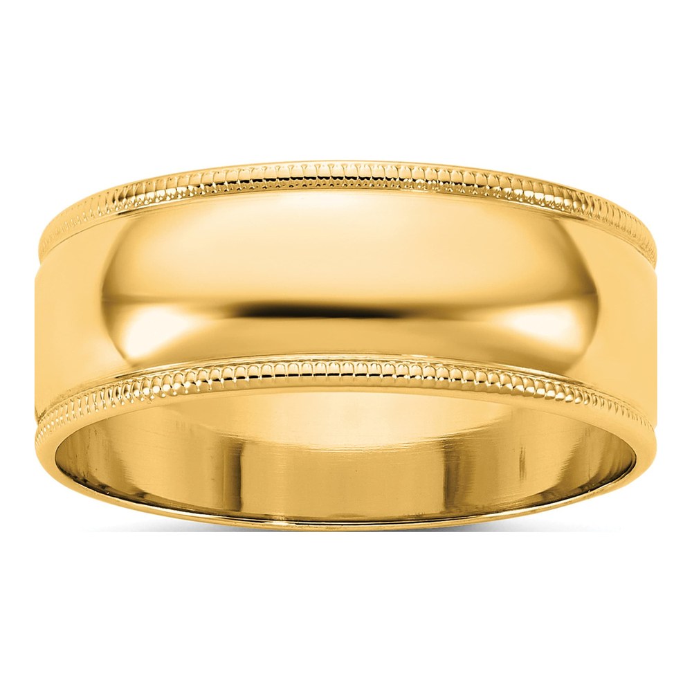 14K Yellow Gold 7mm Milgrain Half Round Band Size 13