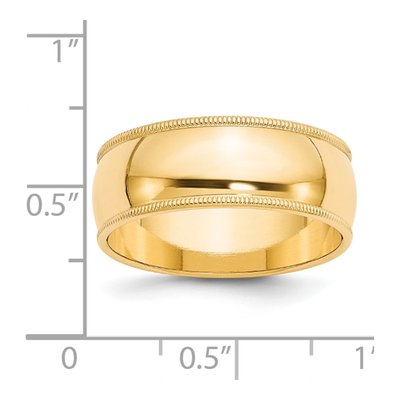14K Yellow Gold 8mm Domed Milgrain Wedding Band – view 5