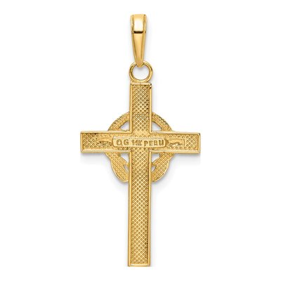 14K Yellow Gold Green Enamel Claddagh Cross Pendant – view 5