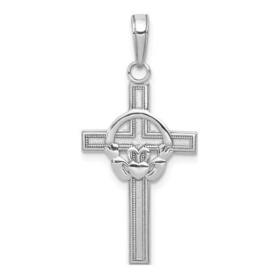 14K White Gold Claddagh Cross Pendant