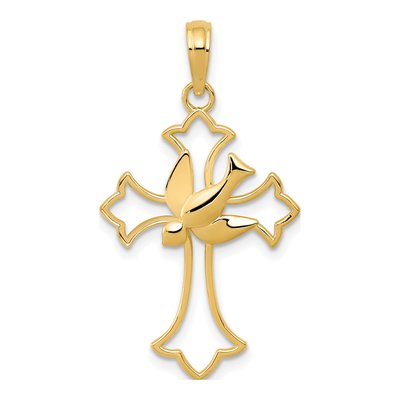 14K Yellow Gold Dove Cross Pendant