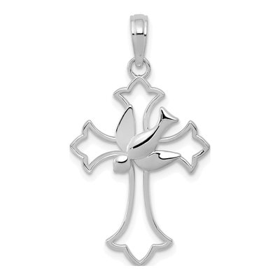 14K White Gold Cross Dove Pendant