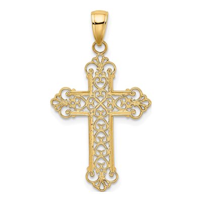 14K Yellow Gold Fleur de Lis Cross Pendant – view 4