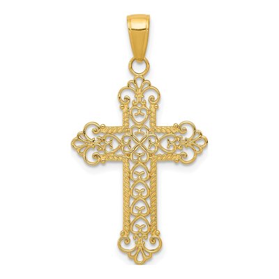 14K Yellow Gold Fleur de Lis Cross Pendant