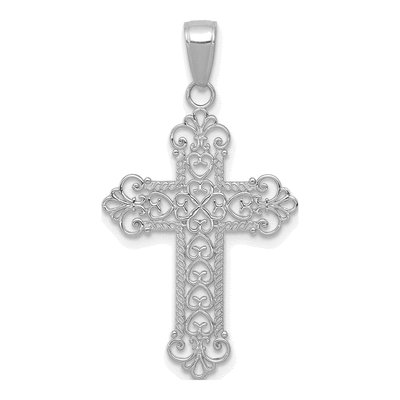 14K White Gold Fleur de Lis Cross Pendant
