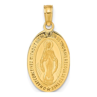 14K Yellow Gold Miraculous Medal Oval Pendant