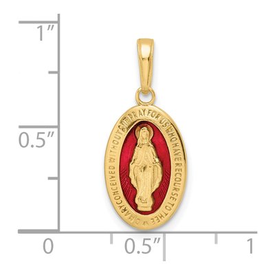 14K Yellow Gold Red Enamel Miraculous Medal Pendant – view 4