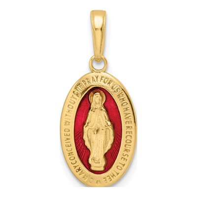 14K Yellow Gold Red Enamel Miraculous Medal Pendant
