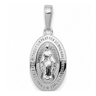 14K White Gold Miraculous Medal Oval Pendant