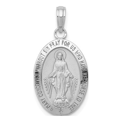 14K White Gold Miraculous Medal Oval Pendant