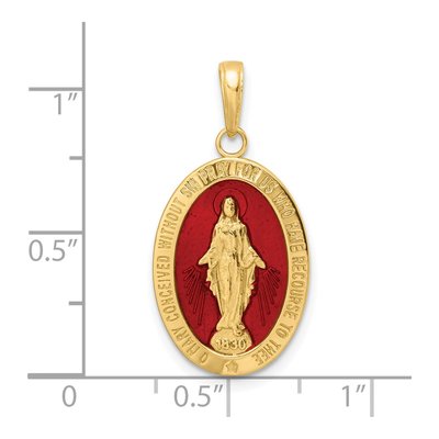 14K Yellow Gold Red Enamel Miraculous Medal Pendant – view 4