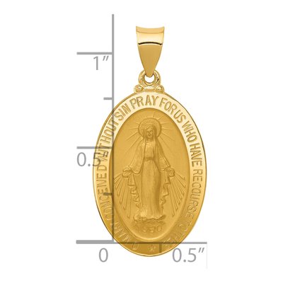 14K Yellow Gold Hollow Miraculous Medal Oval Pendant – view 4