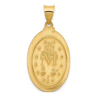 14K Yellow Gold Hollow Miraculous Medal Oval Pendant – view 5