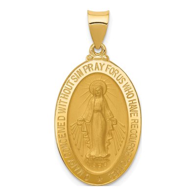 14K Yellow Gold Hollow Miraculous Medal Oval Pendant