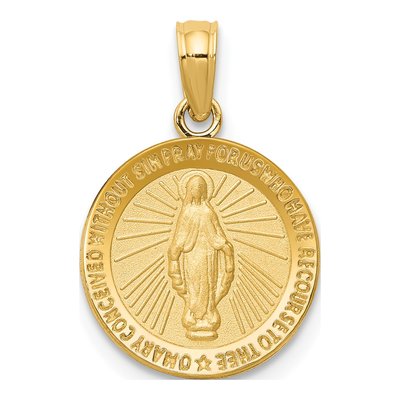 14K Yellow Gold Miraculous Medal Round Pendant