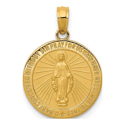 14K Yellow Gold Miraculous Medal Pendant
