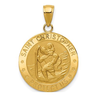 14K Yellow Gold Saint Christopher Medal Pendant