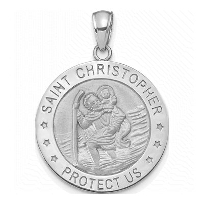 14K White Gold Christopher Medal Pendant