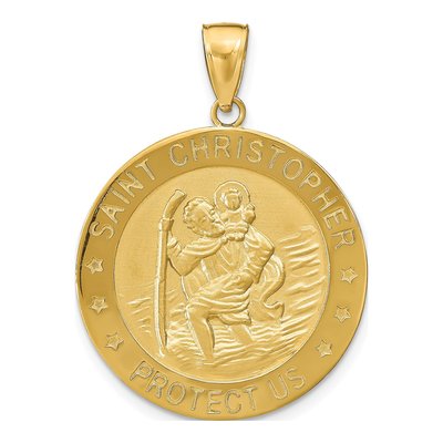 14K Yellow Gold Saint Christopher Medal Pendant