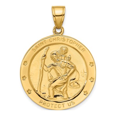 14K Yellow Gold Saint Christopher Medal Pendant