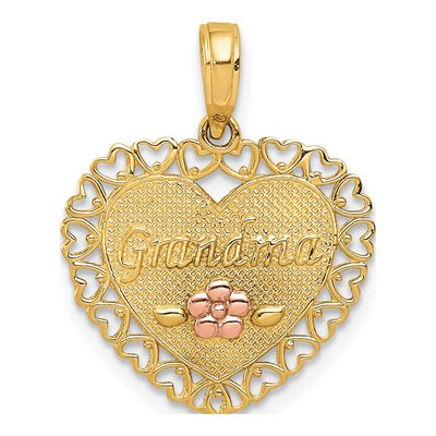 14K Two-Tone Gold Grandma Heart Pendant
