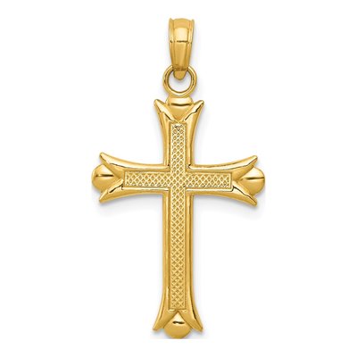 14K Yellow Gold Fleur de Lis Cross Pendant