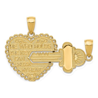 14K Yellow Gold 2-Piece Key Heart Pendant